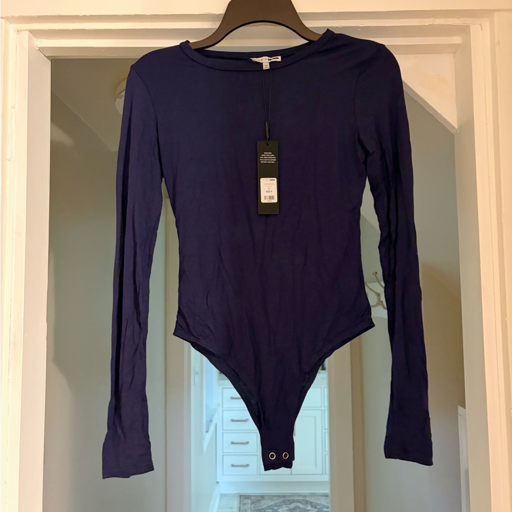 NWT Fashion Nova Long Sleeve Navy Bodysuit